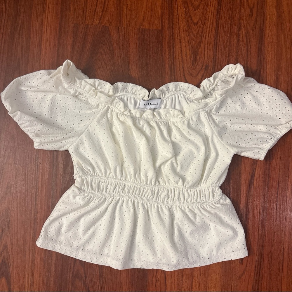 Gilli Off-White Eyelet Off-Shoulder Blouse